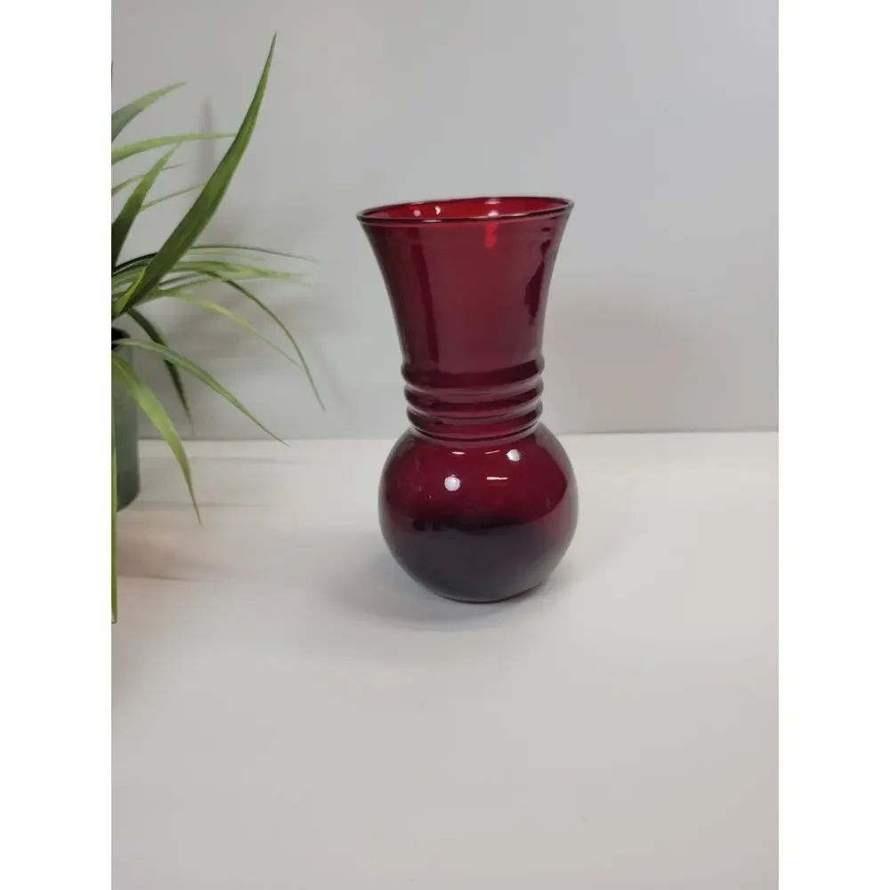 Anchor Hocking Royal Ruby Red Glass Vases Vintage Ivy Ball Rose Bowl Set of 4